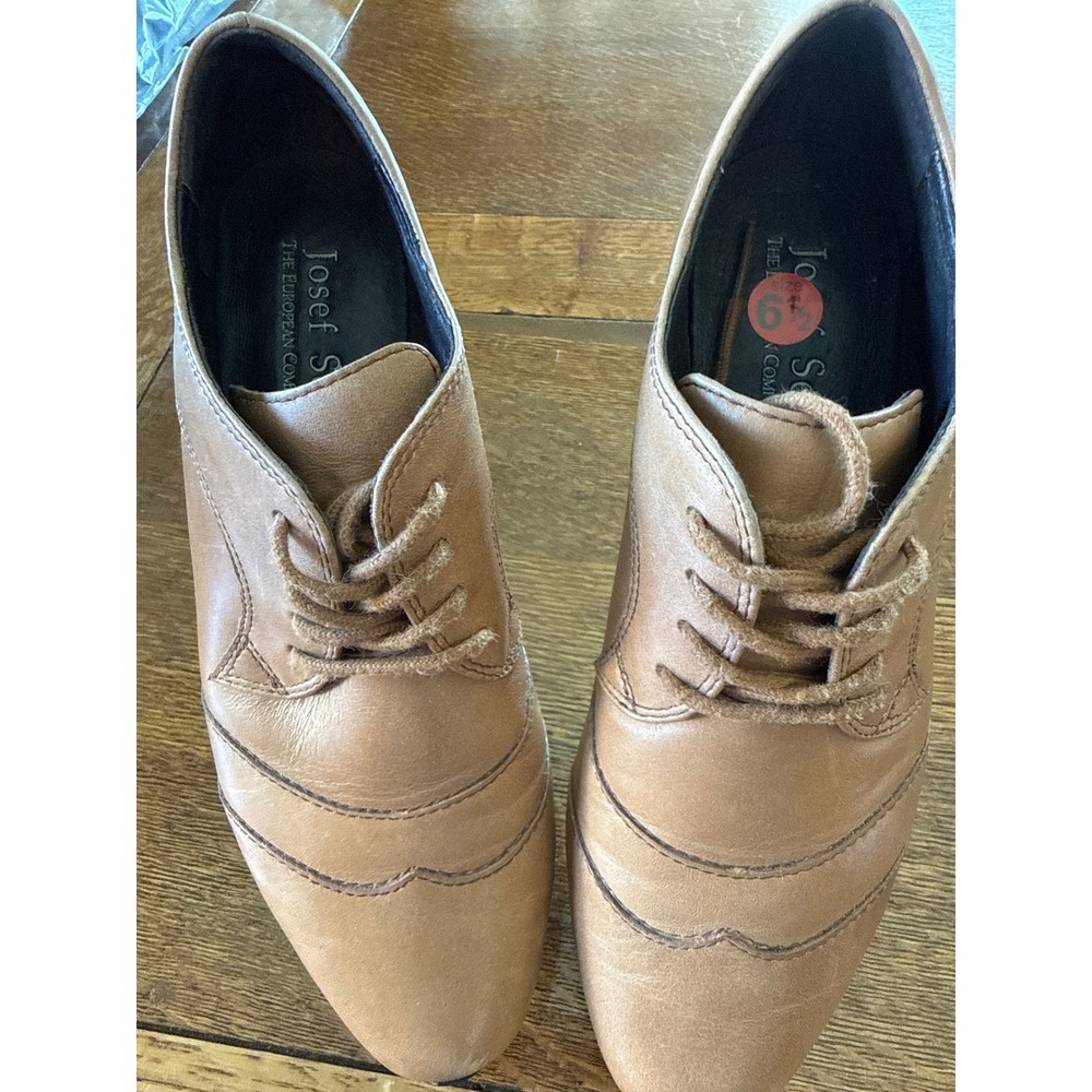 Josef Seibel Womens Tan Leather Lace Up Wingtip Oxford Comfort Heels Size 6.5